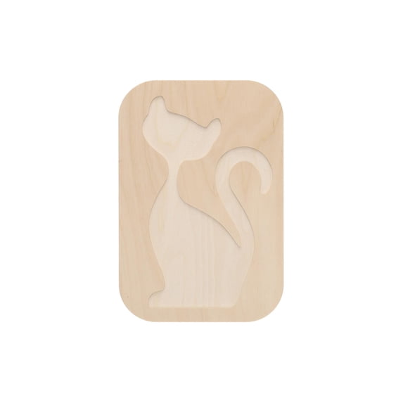 Welled Wood Surface, Rectangle With Cat Shaped, 11.7" X 8", For Wooden Trays, Crafts And Decorations, Welled Center For Resin Design Or Paint - Decoupage, Engraving, Wood Burning