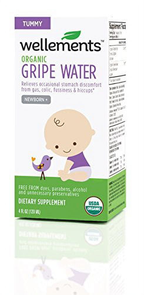 Wellements Organic Gripe Water for Tummy, 4 Fl Oz, Pediatrician Recommended  to Ease Infant Stomach Discomfort and Gas