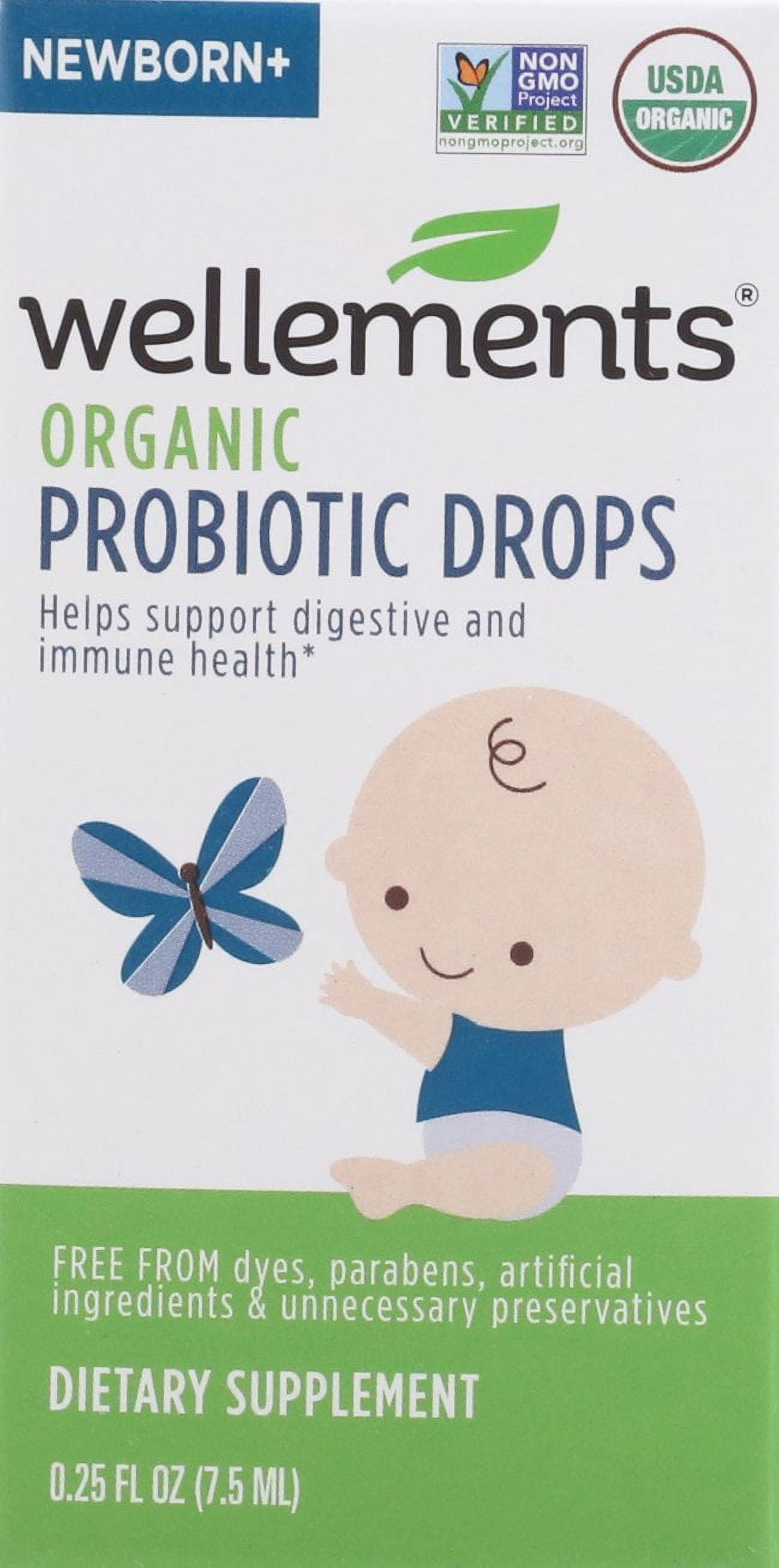 Wellements Organic Probiotic Drops, Newborn+, 0.25 fl oz (7.5 ml)