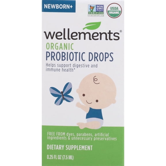 Wellements Organic Probiotic Drops, Newborn+, 0.25 fl oz (7.5 ml)