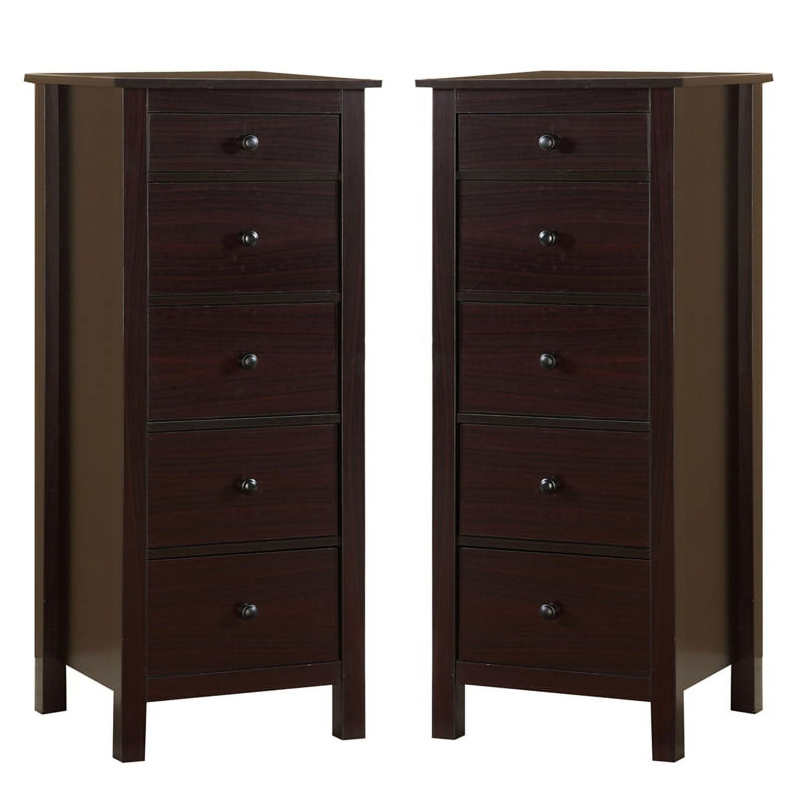 Espresso Tall 5-Drawer Wood Accent Chest Set of 2