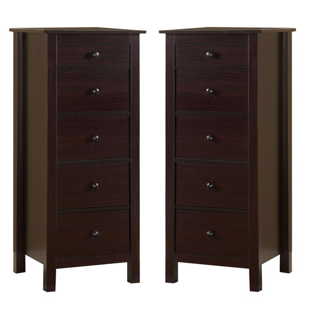 Espresso Tall 5-Drawer Wood Accent Chest Set of 2