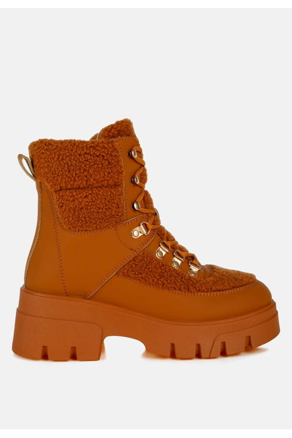 Wellerman Faux Fur Detail Chunky Hiker Boots