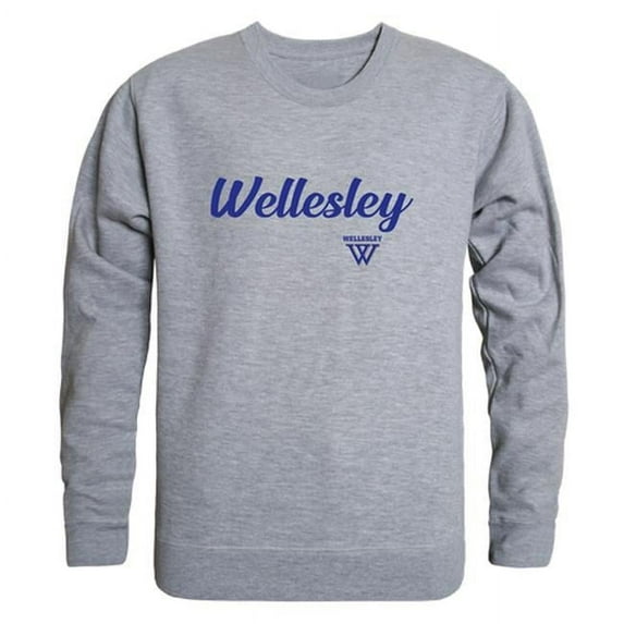 Wellesley College Blue Script Crewneck Sweatshirt, Heather Grey - 2XL
