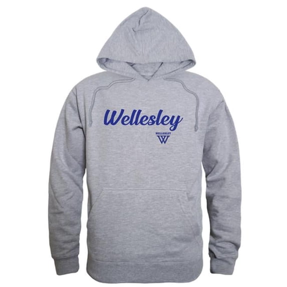 Wellesley College Blue Script Hoodie, Heather Grey - Extra Large