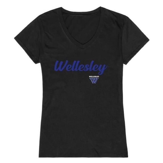 Wellesley College Blue Women Script Short Sleeve T-Shirt, Black - Small