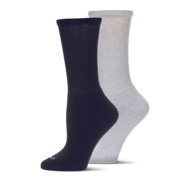 Wellfit 2 Pair Unisex Diabetic Full Cushion Crew Socks, 10-13, Navy-Gray
