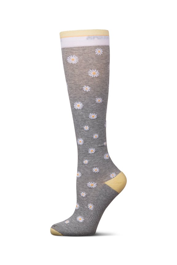 Wellfit Daisies Cotton Blend 15-20 mmHg Graduated Compression Socks, 9-11, Light Blue