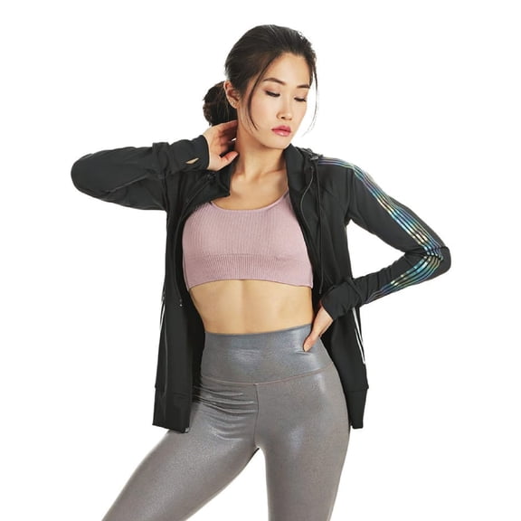 Wellfit Lightweight Reflective Rainbow Zip-Up Athletic Jacket, L, Black