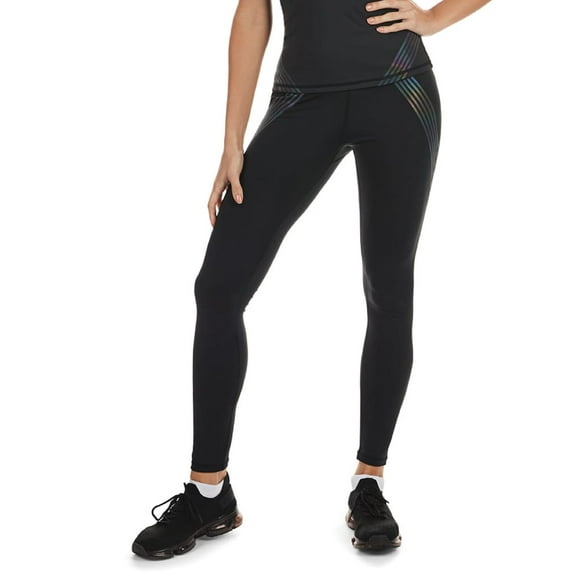Wellfit Women's Reflective Rainbow Slim-Fit High-Waist Shaping Performance Leggings, M, Black