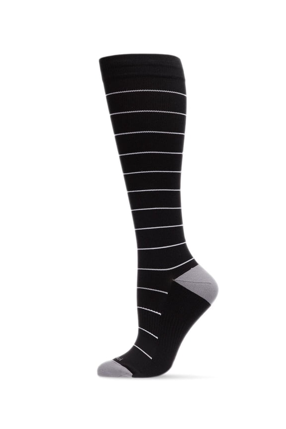 Wellfit Unisex Thin Striped Antimicrobial Nylon 15-20mmHg Graduated Compression Socks, 9-11, Black