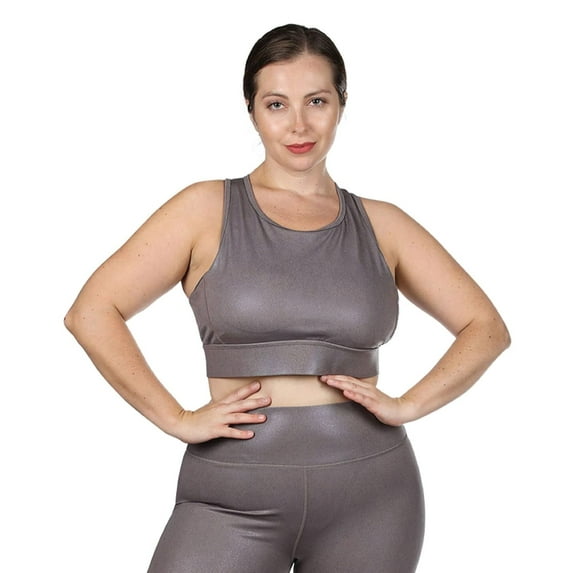 Wellfit Women's Metallic Print Racerback Sports Bra with Removable Cups