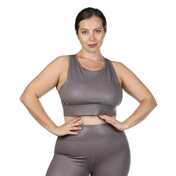 Wellfit Women's Metallic Print Racerback Sports Bra with Removable Cups, XS, Gray