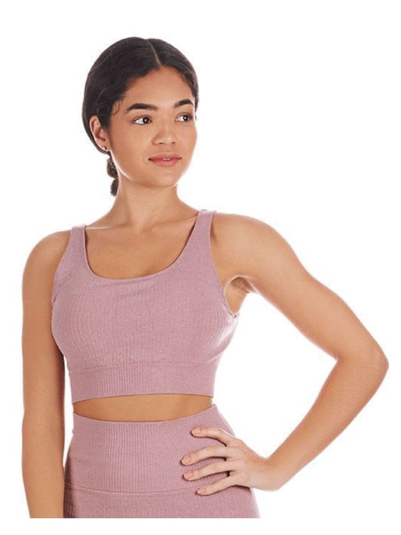 Wellfit Women's Seamless Ribbed Sports Bra with Removable Cups, S, Pink Heather