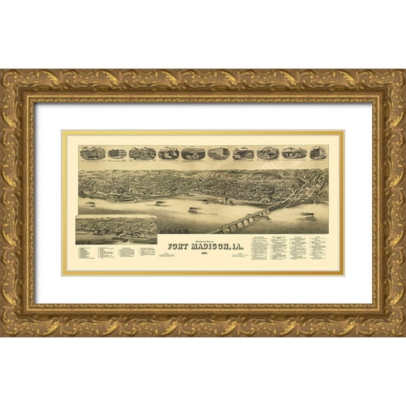 Wellge 18x11 Gold Ornate Wood Framed with Double Matting Museum Art Print Titled - Fort Madison Iowa - Wellge 1889