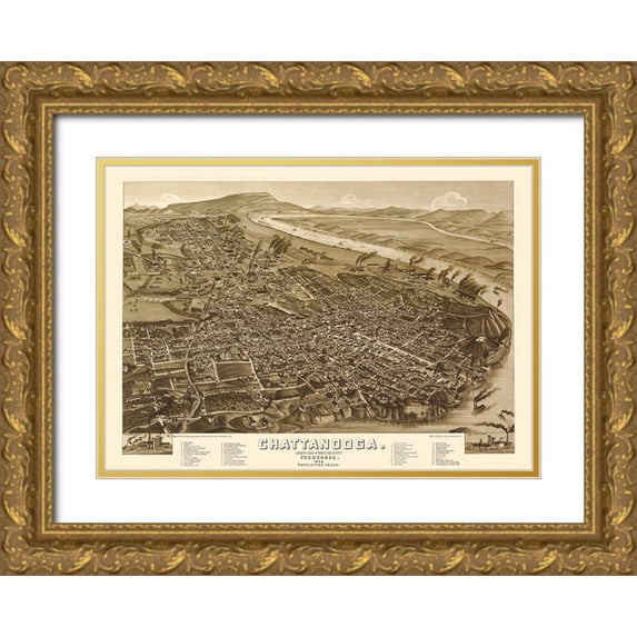 Wellge 24x18 Gold Ornate Wood Framed with Double Matting Museum Art Print Titled - Chattanooga Tennessee - Wellge 1886