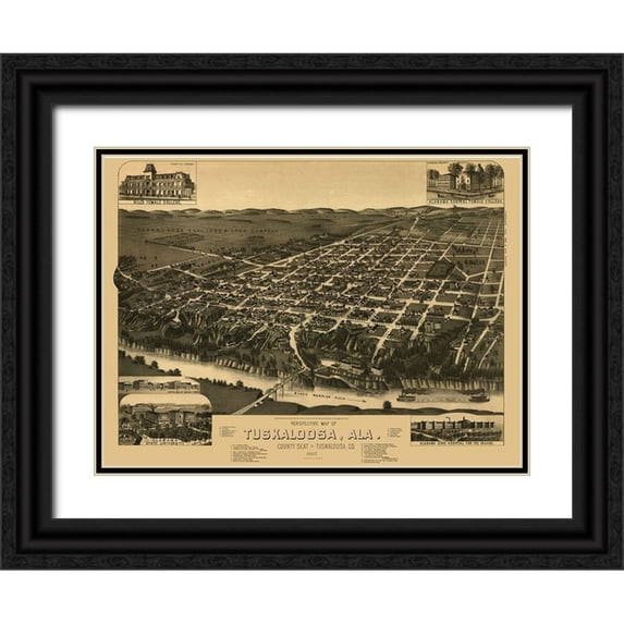 Wellge 32x25 Black Ornate Wood Framed with Double Matting Museum Art Print Titled - Tuskaloosa Alabama - Wellge 1887