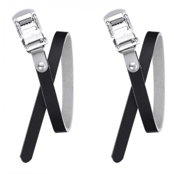 Wellgo W-5 Leather Toe Clip Straps (Pair) - Black