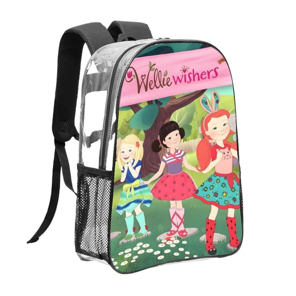 Wellie Wishers-theme Clear Backpack Heavy Duty Transparent Bag See Through Bookbag for Work, Sport, College, Travel12.2“X16.9"(31X43cm)