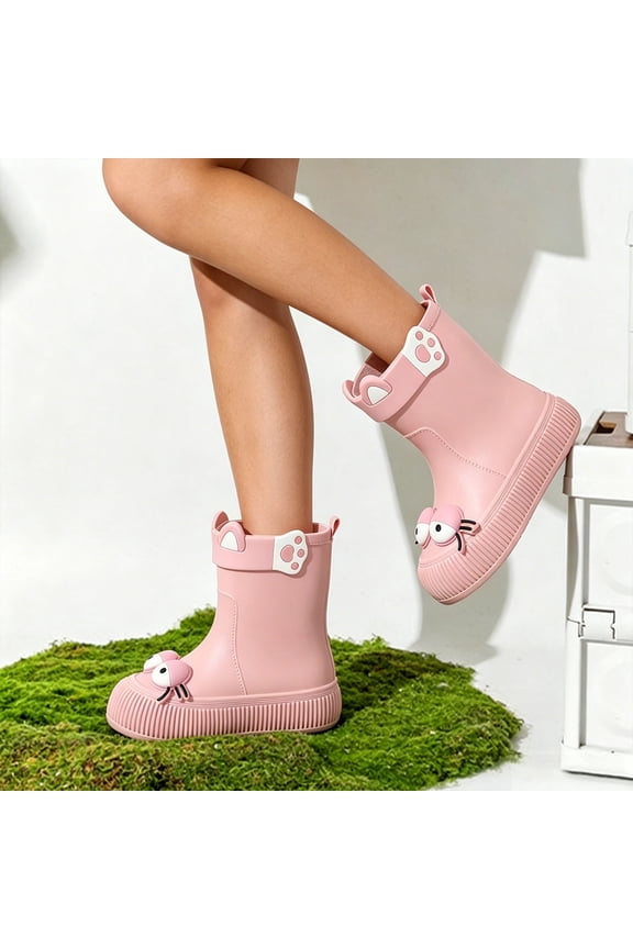 Wellies Boots Women Waterproof Short Chelsea Fashion Ladies Comfortable Rain Boots Outdoors Garden Walking Pink 2.5-3