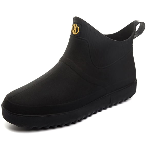 Wellies Mens Short Ankle Wellington Boots Waterproof Chelsea PVC Rubber Rain Boots, Black 39