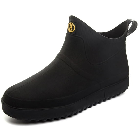Wellies Mens Short Ankle Wellington Boots Waterproof Chelsea PVC Rubber Rain Boots, Black 43