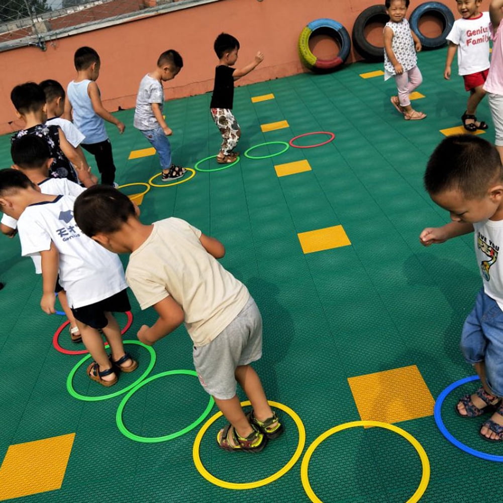 Welling 10Pcs Outdoor Kids Hopscotch Game Jumping Plastic Ring Integration Training Toy