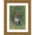 thumbnail image 1 of Welling, Dave 23x32 Gold Ornate Wood Framed with Double Matting Museum Art Print Titled - PA, African leopard cub walking in tall grass, 1 of 4