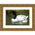 thumbnail image 1 of Welling, Dave 32x22 Gold Ornate Wood Framed with Double Matting Museum Art Print Titled - Black-necked swan adult and cygnets in water, 1 of 4