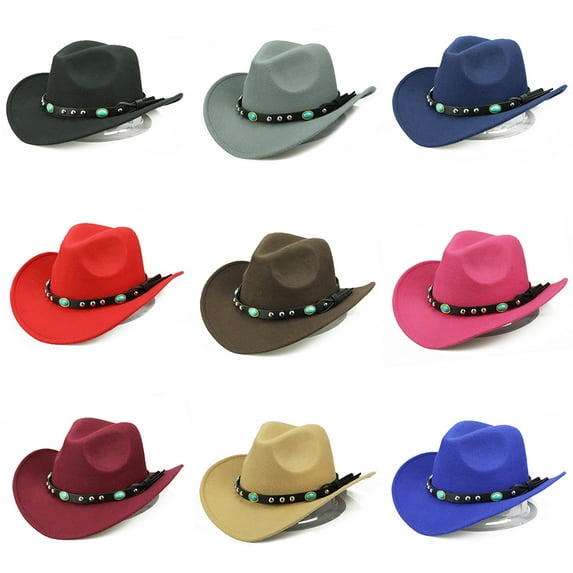 Welling Fashion Rivet Roll Up Wide Brim Western Cowboy Cowgirl Hat Sombrero Jazz Cap