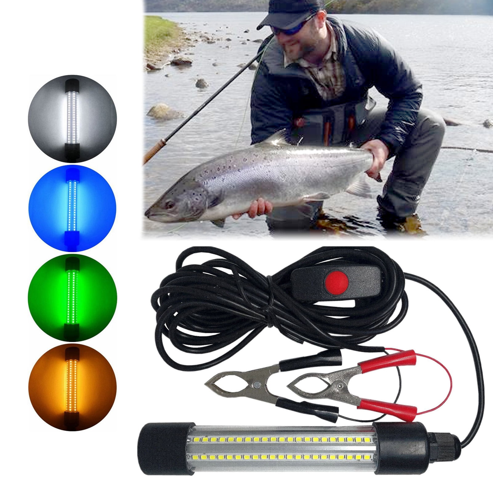 Welling Underwater LED Fishing Light Glowing Attract Fish with Clips