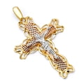 thumbnail image 1 of Wellingsale 14K Tri 3 Color Gold Polished Diamond Cut Ornate Religious Catholic Crucifix Pendant, 1 of 4