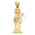 thumbnail image 1 of Wellingsale 14K Tri 3 Color Gold Polished Diamond Cut Ornate Santa Muerte Pendant, 1 of 4