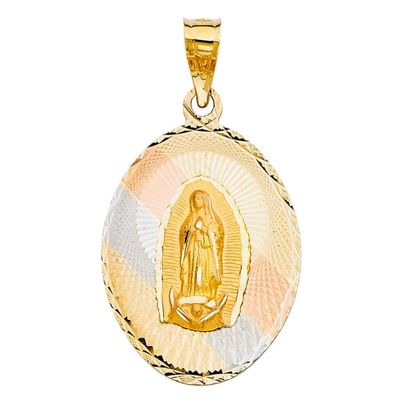 Wellingsale 14K Tri 3 Color Gold Polished Diamond Cut Religious Our Lady of Guadalupe Charm Pendant
