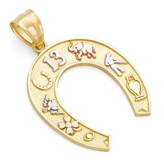 Wellingsale 14K Tri 3 Color Gold Polished Lucky Horseshoe Charm Pendant