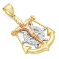 thumbnail image 1 of Wellingsale 14K Tri 3 Color Gold Polished Milgrain Ornate Religious Catholic Mariner Crucifix Charm Pendant, 1 of 5