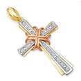 thumbnail image 1 of Wellingsale 14K Tri 3 Color Gold Polished Religious Christian Cross Pendant with CZ Accents, 1 of 4