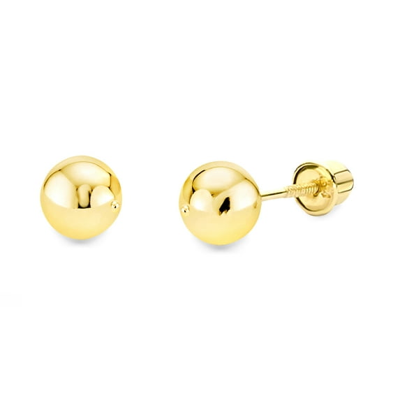 Wellingsale 14K Yellow Gold Polished 5mm Ball Stud Earrings With Screw Back
