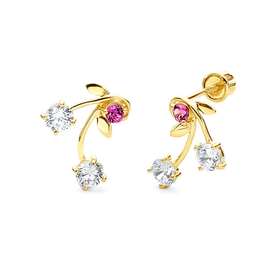 Wellingsale 14K Yellow Gold Polished Drop Stud Earrings With Screw Back