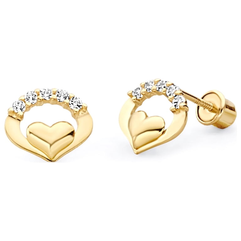 Wellingsale 14K Yellow Gold Polished Heart Stud Earrings  display picture 1