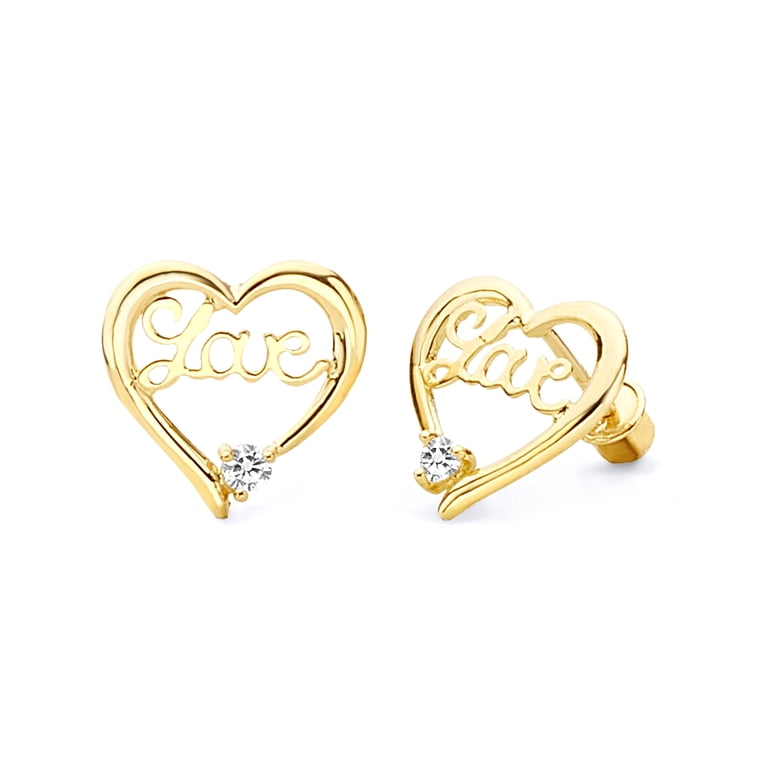 Wellingsale 14K Yellow Gold Polished Love Heart Stud  display picture 1