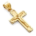thumbnail image 1 of Wellingsale 14K Yellow Gold Polished Milgrain and Diamond Cut Religious Catholic Latin Crucifix Charm Pendant, 1 of 5