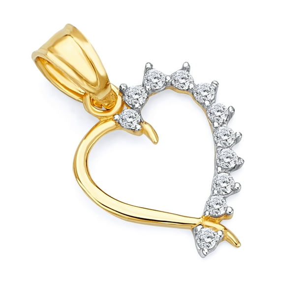 Wellingsale 14K Yellow Gold Polished Ornate Heart Charm Pendant with CZ Accent