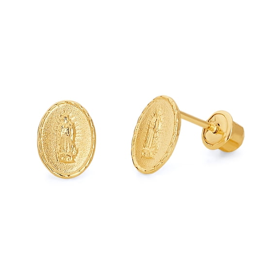 Wellingsale 14K Yellow Gold Polished Our Lady Of Guadalupe Stud ...
