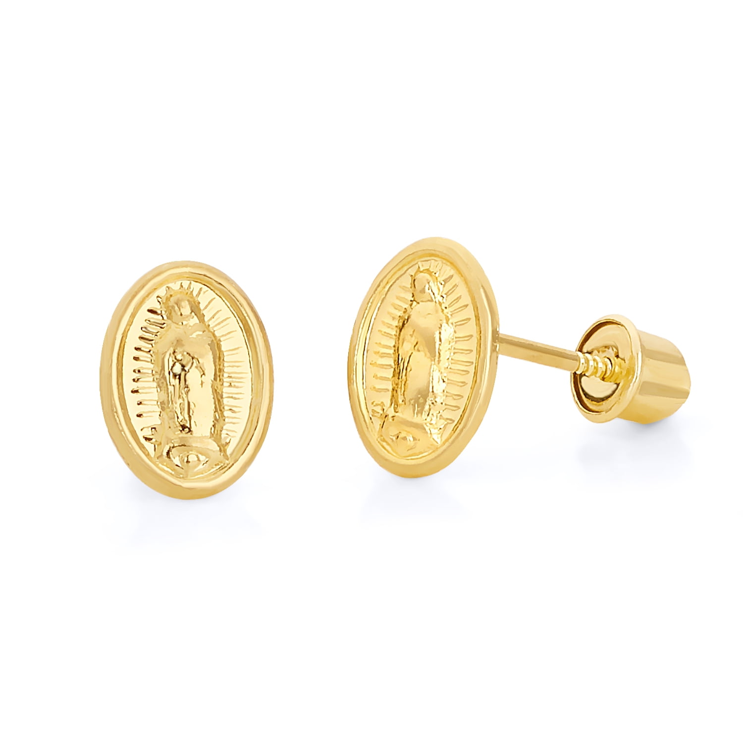 Wellingsale 14K Yellow Gold Polished Our Lady Of Guadalupe Stud ...