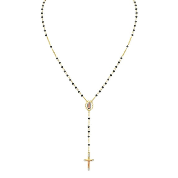 Wellingsale 14k 3 Tri Color White Yellow and Rose Gold Polished Gem Stone Rosario / Rosary Necklace - 18"