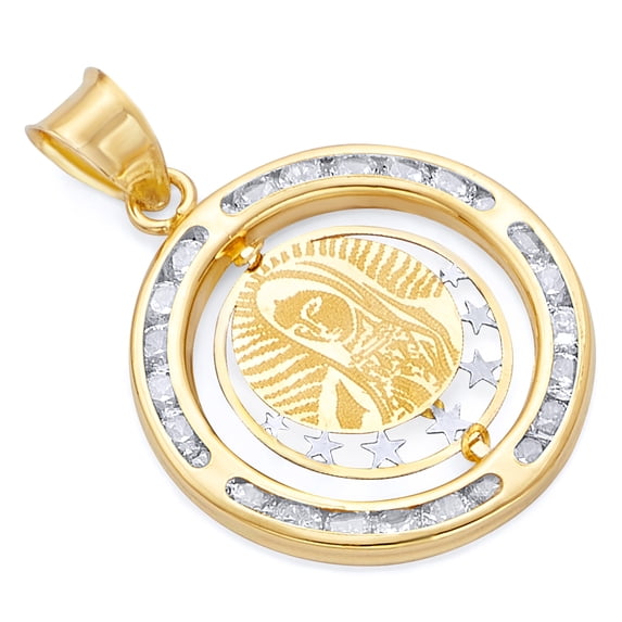 Wellingsale 14k 3 Tri Color White Yellow and Rose Gold Spinning Medal Pendant (Size : 25 x 18 mm)