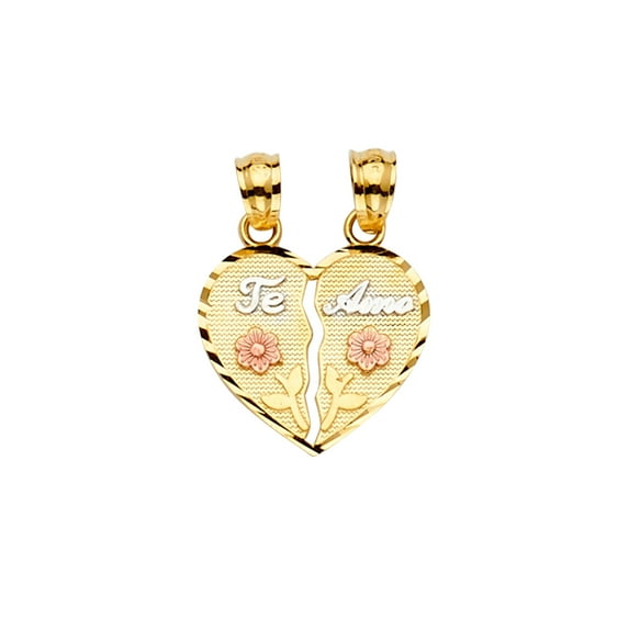 Wellingsale 14k 3 Tri Color White Yellow and Rose Gold Te-Amo Pendant (Size : 20 x 15 mm)