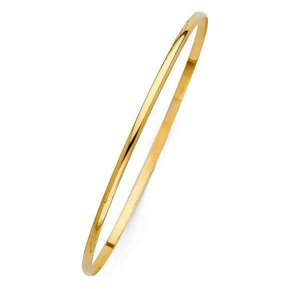 Wellingsale 14k Solid Yellow Gold Classic Plain Slip On Stacking Bangle Bracelet