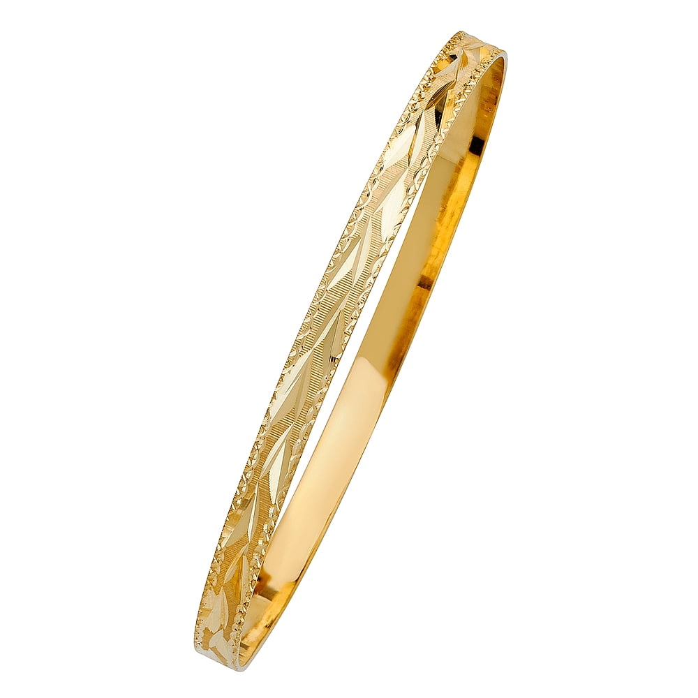 Wellingsale 14k Solid Yellow Gold Leaf Design Slip On Diamond Cut